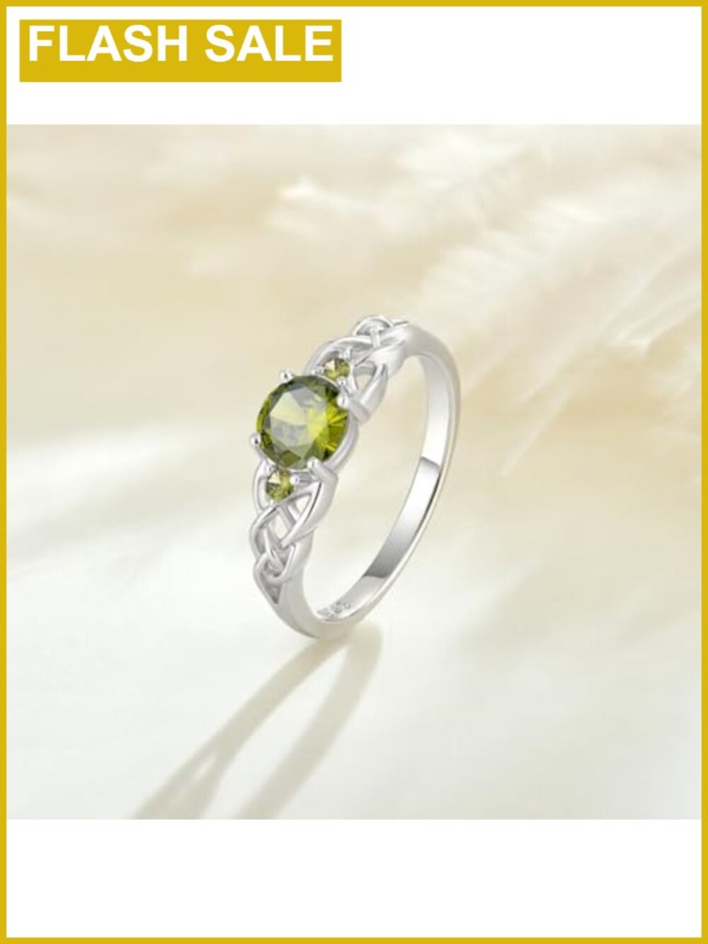 925 Sterling Silver Celtic Knot 3-Stone Peridot Ring - Picture 3 of 6